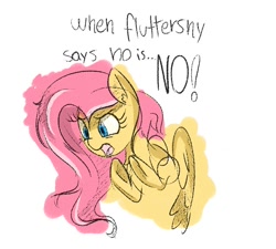 Size: 756x680 | Tagged: safe, artist:aureai-sketches, imported from derpibooru, fluttershy, pegasus, pony, assertive, colored sketch, cute, dialogue, female, looking at something, looking away, mare, no, open mouth, reaction image, simple background, sketch, solo, white background, wings