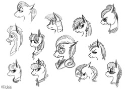 Size: 800x565 | Tagged: safe, artist:heisssaurus, imported from derpibooru, coco pommel, haakim, hoity toity, suri polomare, saddle arabian, female, monochrome, royal guard, sketch dump