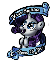 Size: 1209x1341 | Tagged: safe, artist:darkone10, imported from derpibooru, rarity, pony, unicorn, female, mare, mouthpiece, old banner, open mouth, opinion, parody, simple background, smiling, solo, transparent background