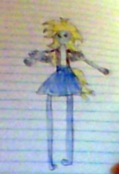 Size: 208x302 | Tagged: safe, artist:gracie_cleopatra, imported from derpibooru, derpy hooves, anthro, equestria girls, blurry, derp, female, lined paper, photo, smiling, solo, stylistic suck, traditional art