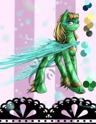 Size: 787x1014 | Tagged: safe, artist:bronymike, imported from derpibooru, oc, oc only, oc:jade myth, pegasus, pony, solo