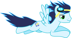 Size: 6000x3146 | Tagged: safe, artist:vectorizedunicorn, imported from derpibooru, soarin', pegasus, pony, rainbow falls, bedroom eyes, flying, goggles, lidded eyes, male, sexy, simple background, solo, stallion, stupid sexy soarin', transparent background, vector