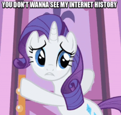 Size: 346x328 | Tagged: safe, imported from derpibooru, screencap, rarity, animated, female, image macro, implied horror, meme, solo