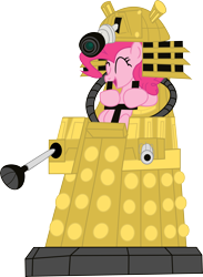 Size: 4000x5472 | Tagged: safe, artist:ragerer, imported from derpibooru, pinkie pie, crossover, dalek, doctor who, everyone died, eyes closed, female, open mouth, run for your lives, smiling, solo, this will end in death, this will end in extermination, this will end in tears, this will end in tears and/or death, xk-class end-of-the-world scenario