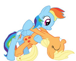 Size: 900x724 | Tagged: safe, artist:pozitheteensie, imported from derpibooru, applejack, rainbow dash, appledash, dancing, female, lesbian, shipping