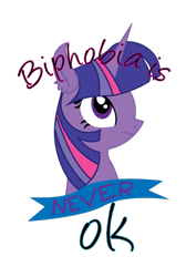 Size: 451x673 | Tagged: safe, artist:lionsca, imported from derpibooru, twilight sparkle, bi twi, bilight sparkle, bisexuality, female, feminism, feminist ponies, headcanon, mouthpiece, old banner, politics, solo, subversive kawaii