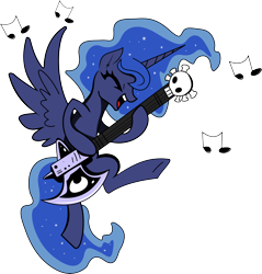 Size: 4000x4188 | Tagged: safe, artist:brunursus, artist:kp-shadowsquirrel, imported from derpibooru, princess luna, eyes closed, female, guitar, metal, music notes, open mouth, simple background, solo, transparent background, vector