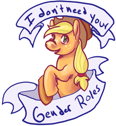 Size: 823x900 | Tagged: safe, artist:asofterbucky, imported from derpibooru, applejack, female, feminism, feminist ponies, mouthpiece, old banner, politics, positive ponies, solo, subversive kawaii