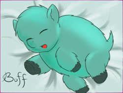 Size: 1024x768 | Tagged: safe, artist:fluffbuff, imported from derpibooru, fluffy pony, fluffy pony foal, sleeping, solo