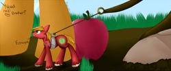 Size: 811x341 | Tagged: safe, artist:mossie55, imported from derpibooru, applejack, big macintosh, earth pony, pony, apple, male, micro, size difference, stallion