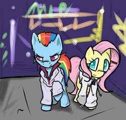 Size: 800x761 | Tagged: safe, artist:acharmingpony, imported from derpibooru, fluttershy, rainbow dash, clothes, cosplay, costume, crossover, haruka sawamura, kazuma kiryu, ryu ga gotoku, video game crossover, yakuza