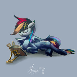 Size: 1500x1500 | Tagged: safe, artist:alumx, imported from derpibooru, rainbow dash, book, female, reading, solo