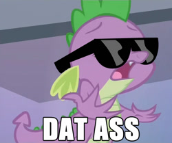 Size: 764x640 | Tagged: safe, imported from derpibooru, screencap, spike, equestria games (episode), dat ass, dat butt, image macro, male, meme, solo, sunglasses