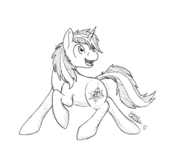 Size: 2592x2188 | Tagged: safe, artist:couchcrusader, imported from derpibooru, oc, oc only, oc:gyro tech, pony, unicorn, male, monochrome, sketch, solo, stallion, traditional art