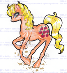 Size: 1024x1113 | Tagged: safe, artist:alaer, imported from derpibooru, applejack (g1), female, g1, obtrusive watermark, solo, traditional art, watermark
