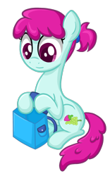 Size: 1440x2304 | Tagged: safe, artist:thecheeseburger, imported from derpibooru, fruit pack, ruby splash, earth pony, pony, background pony, backpack, simple background, solo, transparent background