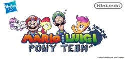 Size: 1024x488 | Tagged: safe, imported from derpibooru, apple bloom, scootaloo, sweetie belle, cutie mark crusaders, hasbro, luigi, mario, mario & luigi, mario & luigi: dream team, nintendo, super mario bros.