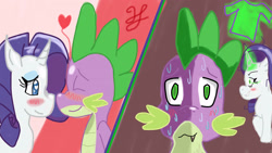 Size: 2560x1440 | Tagged: safe, artist:hec16, imported from derpibooru, rarity, spike, female, male, shipping, sparity, straight