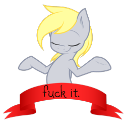 Size: 1872x1803 | Tagged: safe, artist:joey darkmeat, edit, imported from derpibooru, derpy hooves, pegasus, pony, female, mare, mouthpiece, old banner, shrug, simple background, solo, transparent background, vulgar