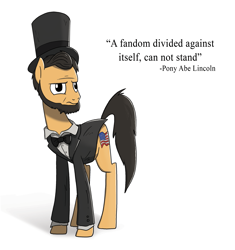 Size: 2447x2601 | Tagged: safe, artist:petirep, imported from derpibooru, pony, abraham lincoln, american civil war, american presidents, beard, bowtie, civil war, clothes, frown, glare, hat, horse news, ponified, quote, shadow, solo, top hat