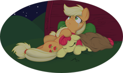 Size: 6500x3844 | Tagged: safe, artist:dfectivedvice, artist:hourglass-vectors, imported from derpibooru, apple bloom, applejack, .svg available, adorabloom, applebetes, blanket, colored, crying, cute, jackabetes, night, sad, simple background, sisters, sleeping, transparent background, vector