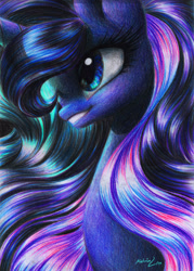 Size: 1820x2549 | Tagged: safe, artist:katputze, imported from derpibooru, princess luna, alicorn, pony, bust, female, mare, solo, traditional art