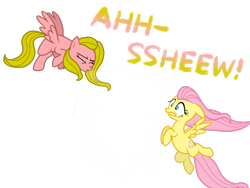 Size: 2048x1536 | Tagged: safe, artist:proponypal, imported from derpibooru, fluttershy, oc, oc:typhoon, duo, mucus, sneezing, sneezing fetish, snot, spit, spray, wind