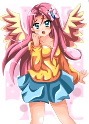 Size: 500x700 | Tagged: safe, artist:abbyc26, imported from derpibooru, fluttershy, human, clothes, crying, female, humanized, solo, sweater, sweatershy, winged humanization