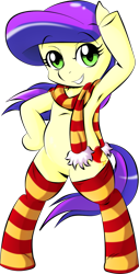 Size: 637x1254 | Tagged: safe, artist:taekwon-magic, imported from derpibooru, oc, oc only, oc:peach heart, earth pony, pony, armpits, belly, bipedal, clothes, scarf, simple background, solo, transparent background