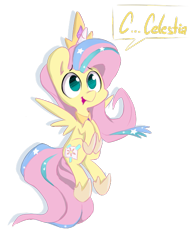 Size: 511x663 | Tagged: safe, artist:spaerk, imported from derpibooru, fluttershy, princess celestia, pony, clothes, costume, fake cutie mark, female, mare, open mouth, shylestia, solo