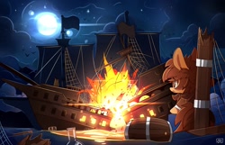 Size: 1280x825 | Tagged: safe, artist:php56, imported from derpibooru, oc, oc only, barrel, beaker, explosion, pirate ship, sails, ship, solo