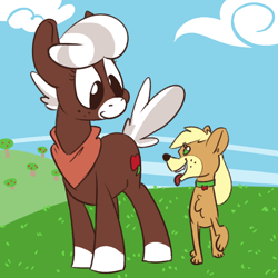 Size: 700x700 | Tagged: safe, artist:goat train, imported from derpibooru, applejack, winona, dog, appledog, dogified, ponified, ponified pony pets, role reversal, species swap