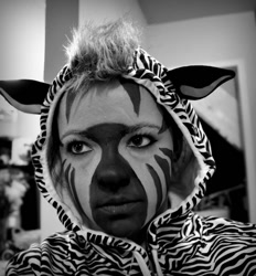 Size: 861x929 | Tagged: safe, artist:scarlett-quinn, imported from derpibooru, zecora, human, zebra, black and white, cosplay, grayscale, irl, irl human, photo, solo