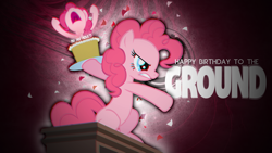 Size: 1920x1080 | Tagged: safe, artist:cr4zyppl, artist:ericfortney, artist:midnite99, edit, imported from derpibooru, pinkie pie, angry, cake, confetti, dresser, female, solo, the lonely island, threw it on the ground (the lonely island), vector, wallpaper, wallpaper edit