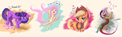 Size: 2200x673 | Tagged: safe, artist:karidyas, imported from derpibooru, applejack, discord, fluttershy, twilight sparkle