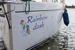 Size: 500x333 | Tagged: source needed, safe, imported from derpibooru, rainbow dash, boat, decal, irl, shipping, water