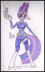 Size: 620x996 | Tagged: safe, artist:drpain, imported from derpibooru, twilight sparkle, anthro, unguligrade anthro, comics, crossover, female, future twilight, gun, marvel, nick fury, s.h.i.e.l.d, solo