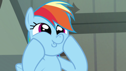 Size: 1280x720 | Tagged: safe, imported from derpibooru, screencap, rainbow dash, pegasus, pony, daring don't, season 4, cute, daaaaaaaaaaaw, dashabetes, dashface, female, hnnng, mare, smiling, solo, squishy cheeks, weapons-grade cute