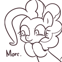 Size: 1000x1000 | Tagged: safe, artist:maren, imported from derpibooru, pinkie pie, female, moar, monochrome, more, pixiv, reaction image, solo