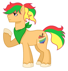 Size: 703x743 | Tagged: safe, artist:unoriginai, imported from derpibooru, oc, oc only, oc:zapple, earth pony, pony, bandana, magical lesbian spawn, male, offspring, parent:apple bloom, parent:scootaloo, parents:scootabloom, simple background, solo, stallion, transparent background