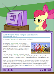 Size: 628x854 | Tagged: safe, imported from derpibooru, apple bloom, drama for another series, exploitable meme, meme, mighty morphin power rangers, obligatory pony, power rangers, power rangers movie, saban drama, text, tv meme, unamused