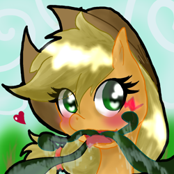 Size: 800x800 | Tagged: safe, artist:doubt, imported from derpibooru, applejack, monster pony, original species, tatzlpony, female, heart, portrait, solo, tatzljack, tentacles