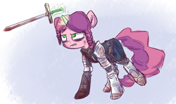 Size: 1280x758 | Tagged: safe, artist:nobody, imported from derpibooru, oc, oc only, oc:marker pony, armor, dark souls, solo, sword