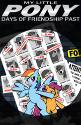 Size: 3510x5400 | Tagged: safe, artist:v0jelly, imported from derpibooru, rainbow dash, scootaloo, comic cover, marvel comics, parody, x-men, x-men: days of future past