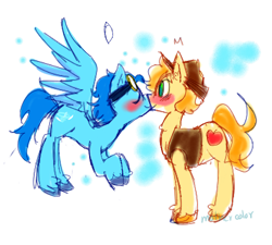 Size: 500x450 | Tagged: safe, artist:muffychan83, imported from derpibooru, braeburn, soarin', earth pony, pegasus, pony, blushing, cute, duo, gay, kiss on the lips, kissing, male, shipping, soarburn