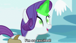 Size: 576x324 | Tagged: safe, edit, edited screencap, imported from derpibooru, screencap, rarity, spike, pony, inspiration manifestation, season 4, animated, caption, chariot, eyelid pull, green magic, inspirarity, rariot, reference, saved by the bell, subtitles, text