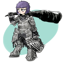 Size: 1228x1207 | Tagged: safe, artist:nobody, imported from derpibooru, oc, oc only, oc:pebble, satyr, armor, dark souls, havel the rock, offspring, parent:maud pie, solo, weapon