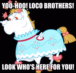 Size: 2281x2193 | Tagged: safe, imported from derpibooru, bulk biceps, crossdressing, f troop, image macro, meme, solo, the loco brothers