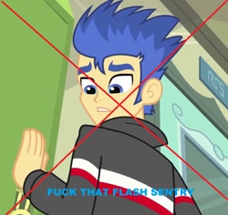 Size: 1145x1080 | Tagged: safe, artist:alerkina2, imported from derpibooru, flash sentry, equestria girls, equestria girls (movie), 1000 hours in ms paint, butthurt, duckery in the description, equestria girls drama, image macro, male, meme, ms paint, op is a duck, op is trying to start shit, solo, vulgar