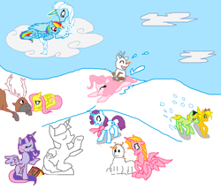 Size: 2612x2248 | Tagged: safe, artist:moonsaphirre, imported from derpibooru, applejack, fluttershy, rainbow dash, rarity, twilight sparkle, alicorn, deer, pony, reindeer, anna, elsa, female, frozen (movie), kristoff, mare, olaf, ponified, snowpony, sven, twilight sparkle (alicorn)